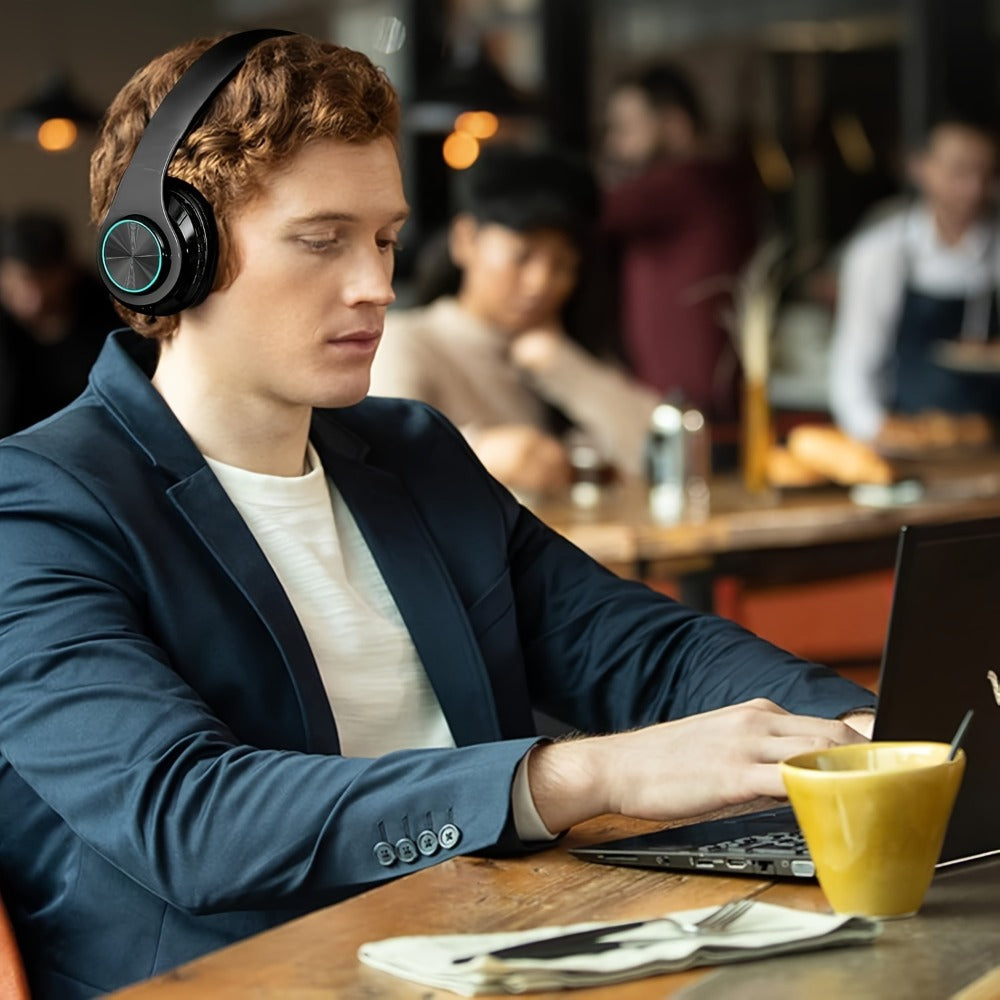 Wireless Headphones Deep Bass Foldable Lightweight Built-in Mic 3.5mm Wired Stereo Sound Type-C Charging for Travel Work Laptop iOS Android Red White