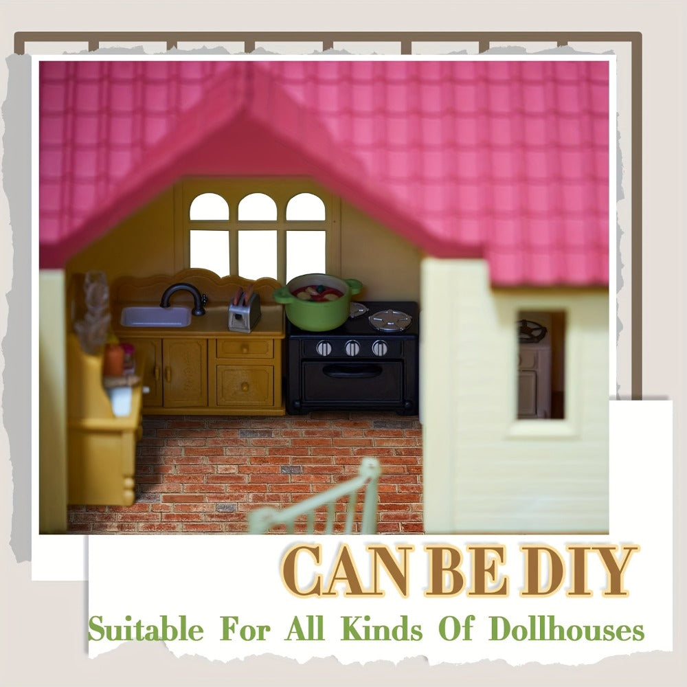 12-Sheet Peel-and-Stick Dollhouse Wallpaper, Red Brick, 1:12 Scale