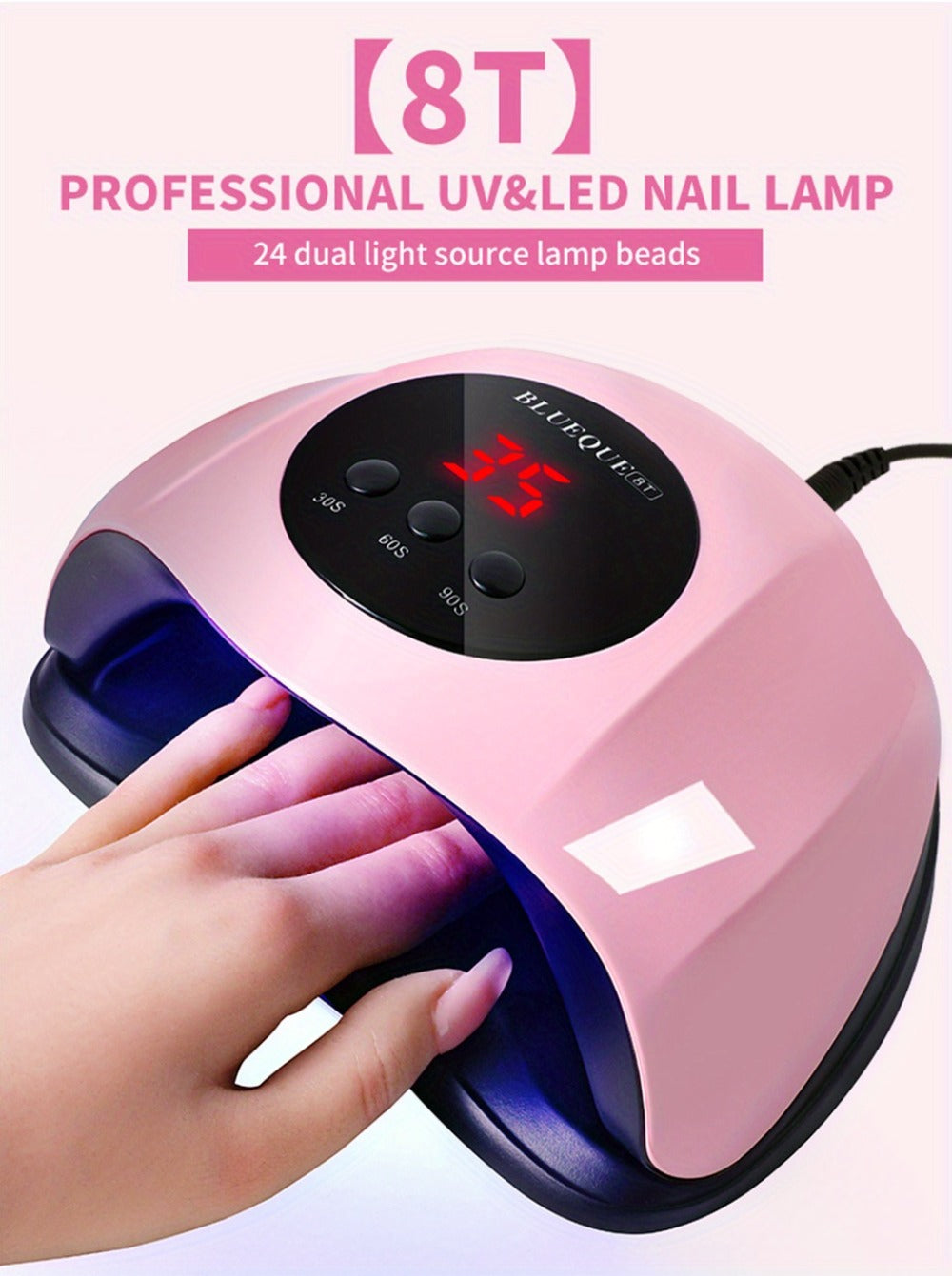 LED Nail Lamp Professional LCD Display Auto Sensor 4 Timer Settings USB Powered Instant Gel Polish Curer No Adapter Needed for Home Salon Manicure Pedicure DIY Nail Art Pink White