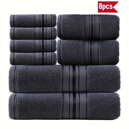 Cotton Bath Towel Set, 8-Piece 550 GSM with Vintage Striped Design