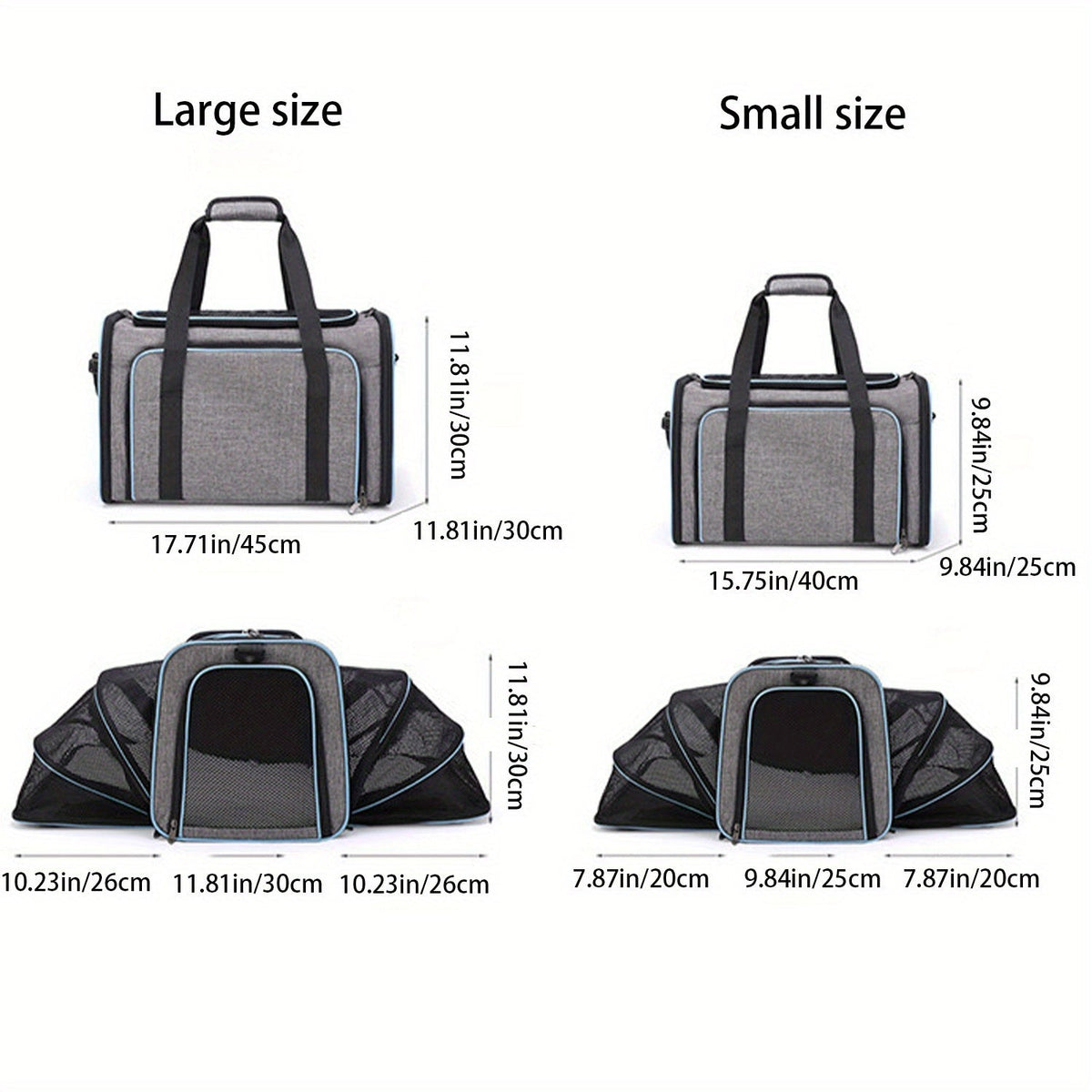 Airline Approved Expandable Pet Carrier Bag | Soft-Sided Polyester Travel Tote for Small Dogs & Cats, Removable Fleece Pad, Reflective Strips, Steel Frame, Top & Side Entry, Small & Large Size