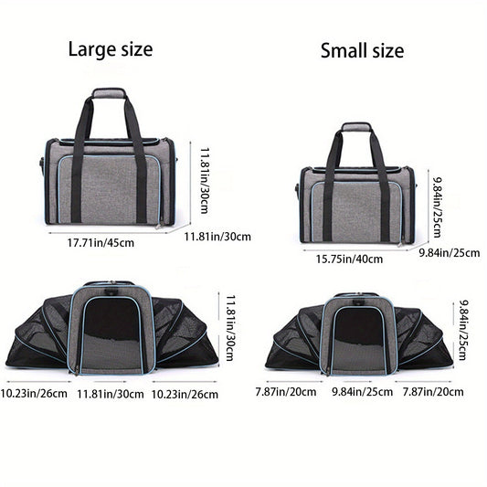 Expandable Soft-Sided Pet Carrier with Removable Pad & Reflective Strips