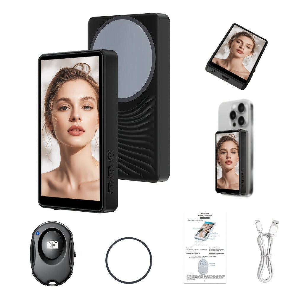Magnetic Selfie Monitor Screen for Vlogging & Live Streaming – Rear-Facing Main Camera Display for iPhone & Android, High-Resolution Selfie Screen for TikTok, YouTube & Instagram Content Creation