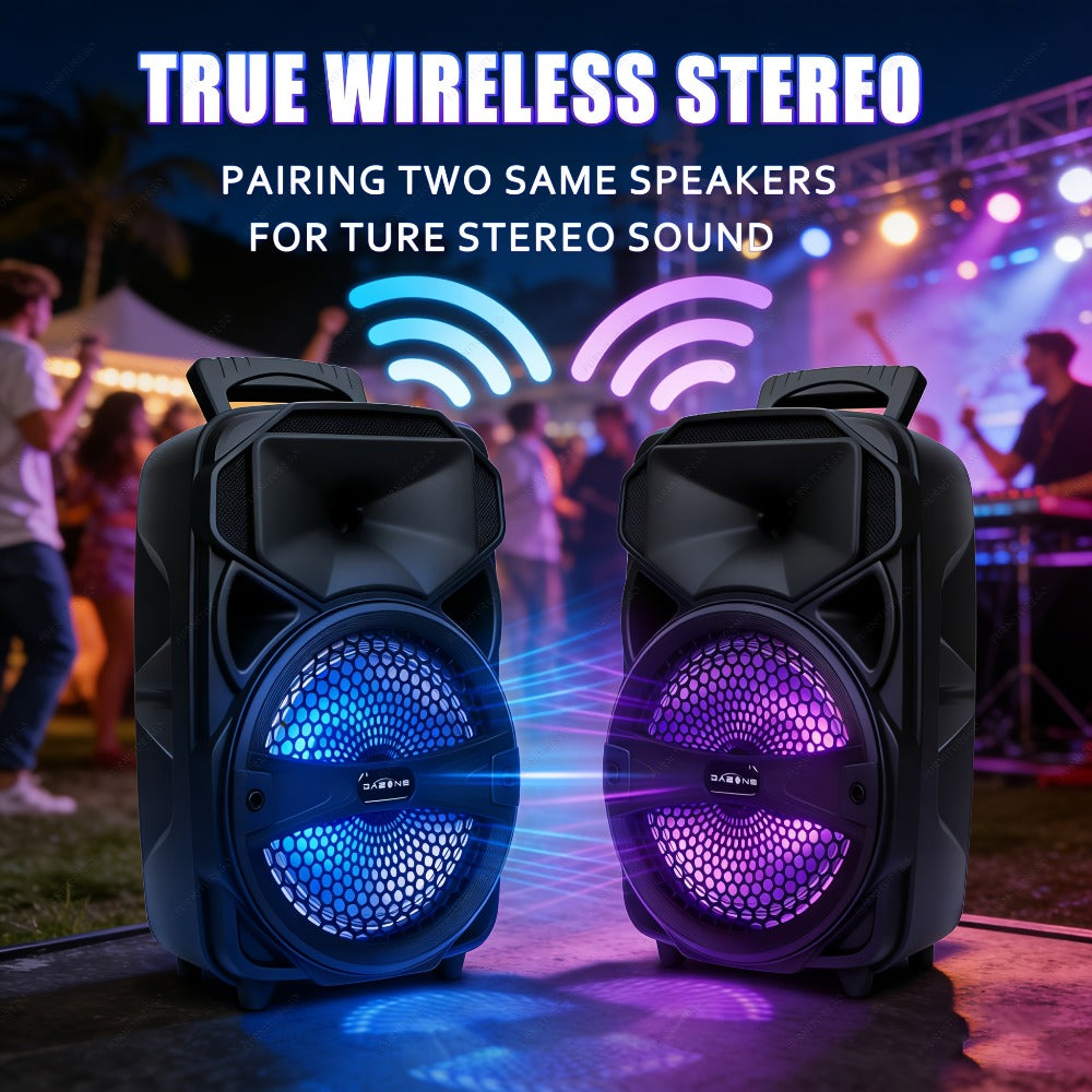 1000W Karaoke Machine with Wireless Bluetooth Party Speaker, 8-Inch Subwoofer, Loud Sound System, FM Radio, EQ Mode, Strobe Lights, Wired Microphone & Remote Control for Adults and Kids