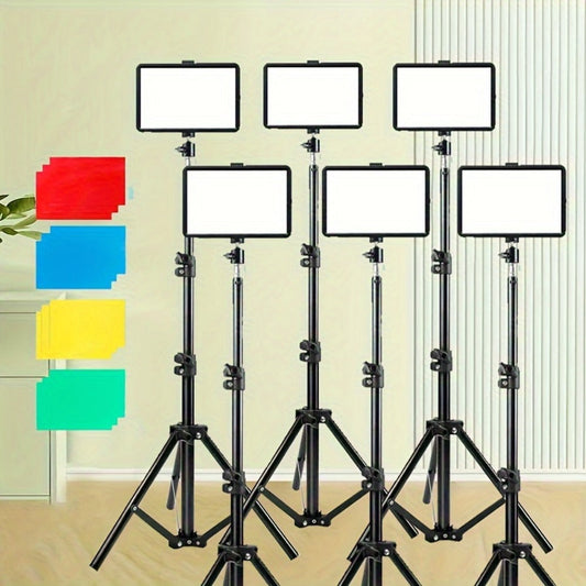 LED Video Light Panel 5600K Dimmable Photography Lighting Kit with Adjustable Tripod Stand & 4 Color RGB Filters for Vlogging Streaming Studio Table Top Photo Video Shooting Content Creator