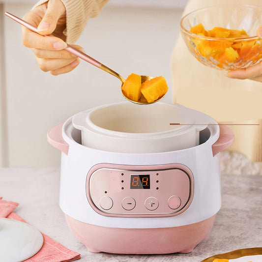 Electric Stew Pot with 1L Capacity, 200W Power and 24-Hour Preset for Porridge and Soup