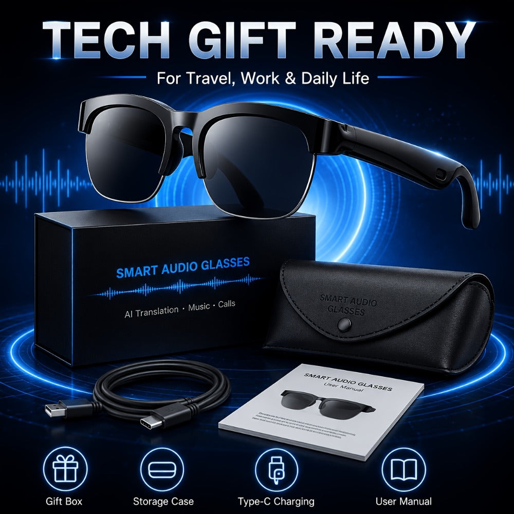 Open Ear Audio Glasses Gift Set with Case - AI Translation, Bluetooth Calling & Wireless Music, Built-in Mic, Hands-Free, Smart Fashion Glasses for Travel Driving Outdoor Business 2026