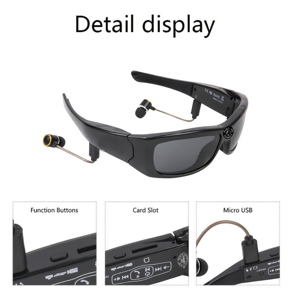 Smart Glasses Camera 1080P HD Video Recording, Built-in 32GB, Music Playback & Phone Call, Wearable Action Camera Sunglasses, 2-Hour Battery, for Travel Vlogging Outdoor Sports, Valentine's Day Gift