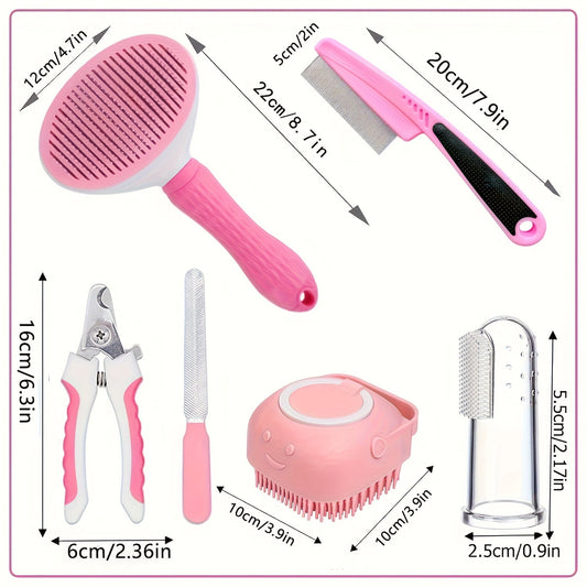 Cat & Dog Grooming Set with Self-Cleaning Brush, 9- or 11-Piece Options