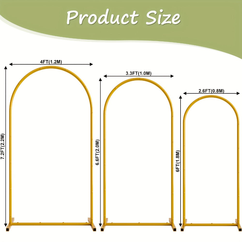 3-Pack Golden Metal Photo Backdrop Arch Set (7.2/6.6/6ft) | Wedding Ceremony Party Frame for Birthday, Graduation, Photography Background Decor, Halloween, Thanksgiving & Christmas Gift