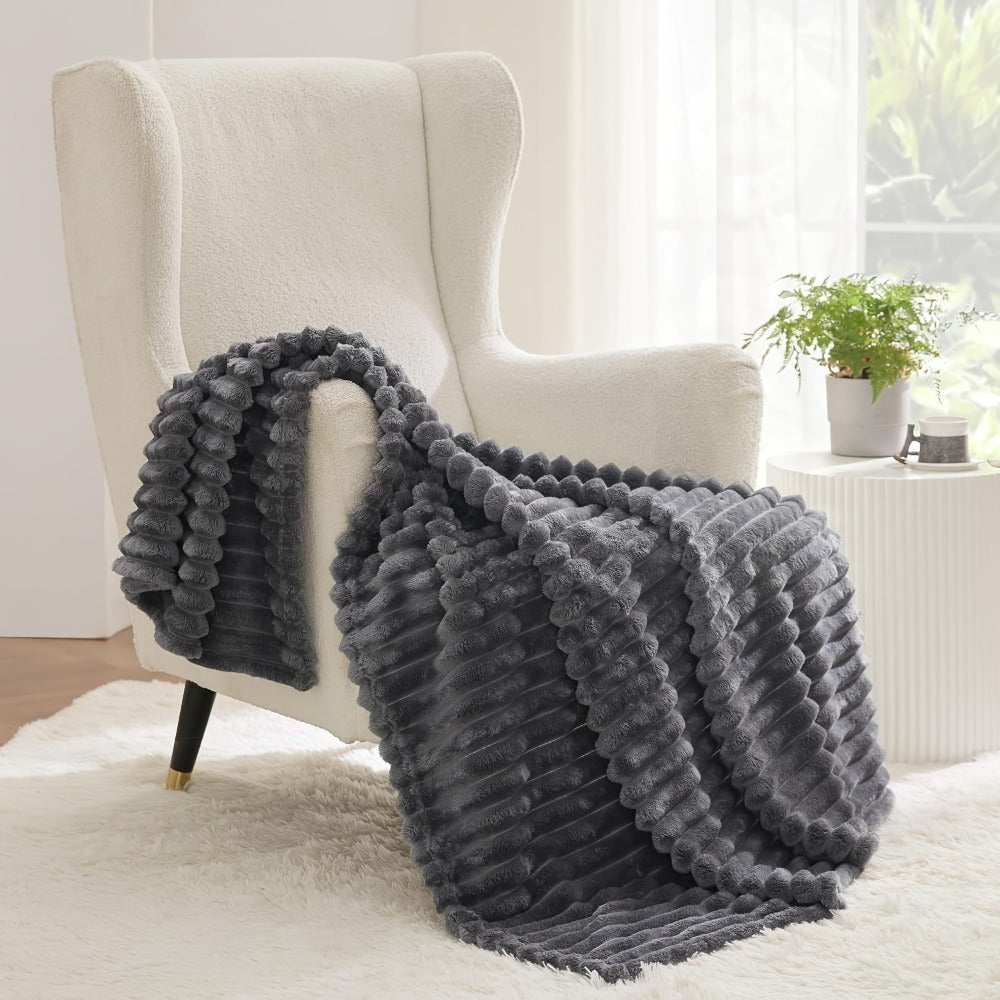 Reversible Faux Rabbit Hair Blanket – Thickened Soft Thermal Throw for Bed, Nap, Office & Camping, All Season, 4 Colors, 5 Sizes