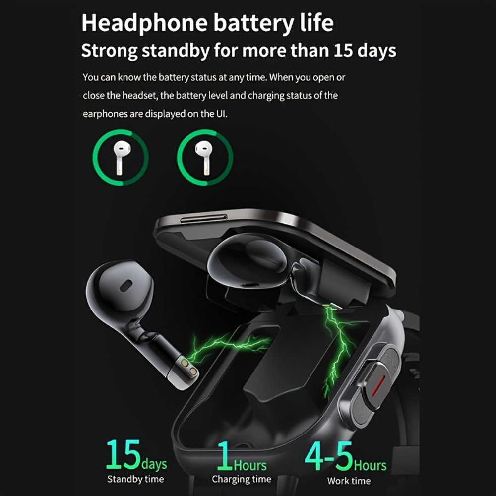 2-in-1 Smartwatch Earbuds Combo Steel & Mesh Strap for Men – Music Control Multiple Sports Modes Activity Tracking Black Silver Rose Gold Black Gold Smart Watch Earphone Gift