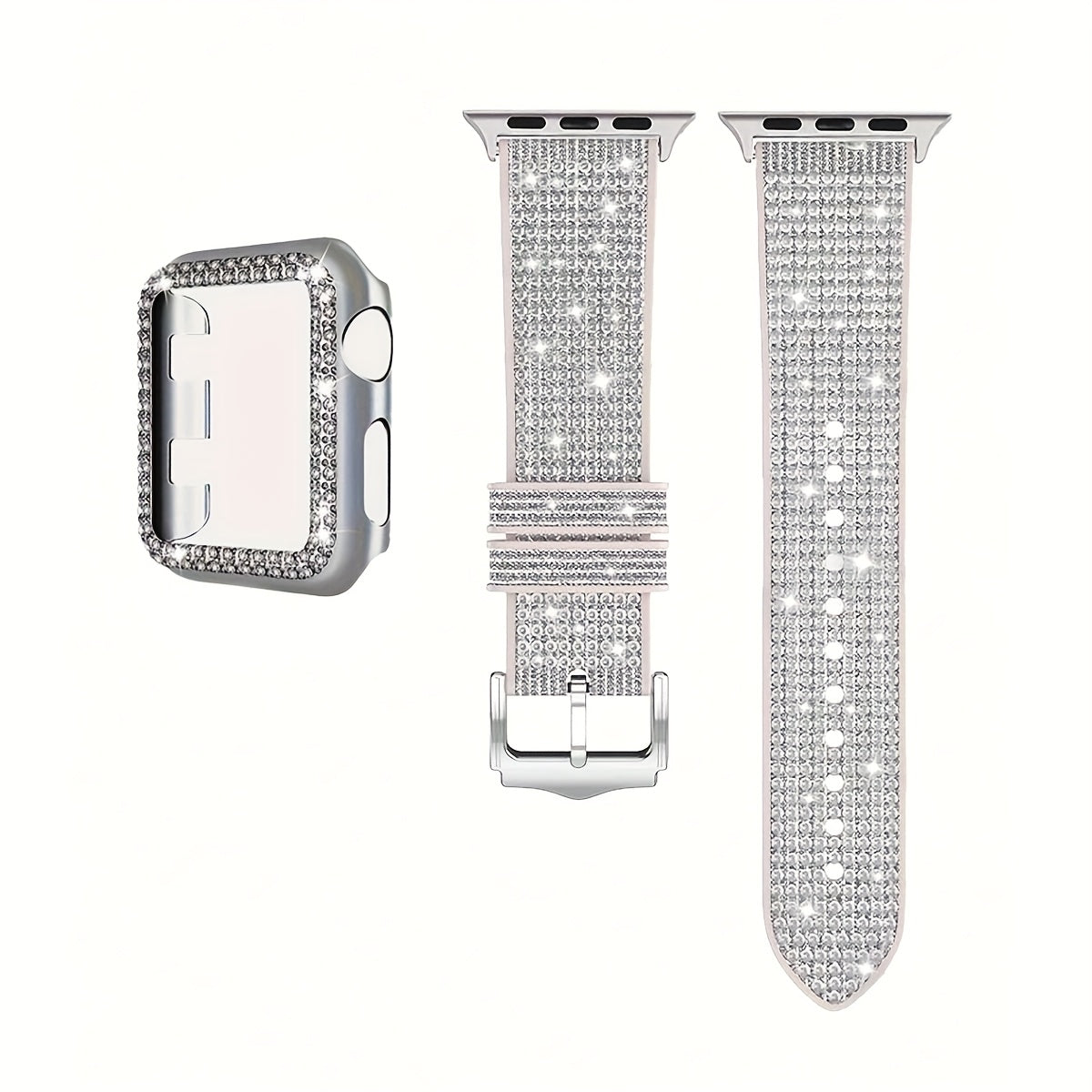 Apple Watch Band with Case Crystal Rhinestone Bling, Chameleon Color-Shift Strap + Shockproof Hard PC Cover, Compatible with Apple Watch Series 1-9 SE Ultra 38mm to 49mm S10 – Rose Gold Black Silver Women
