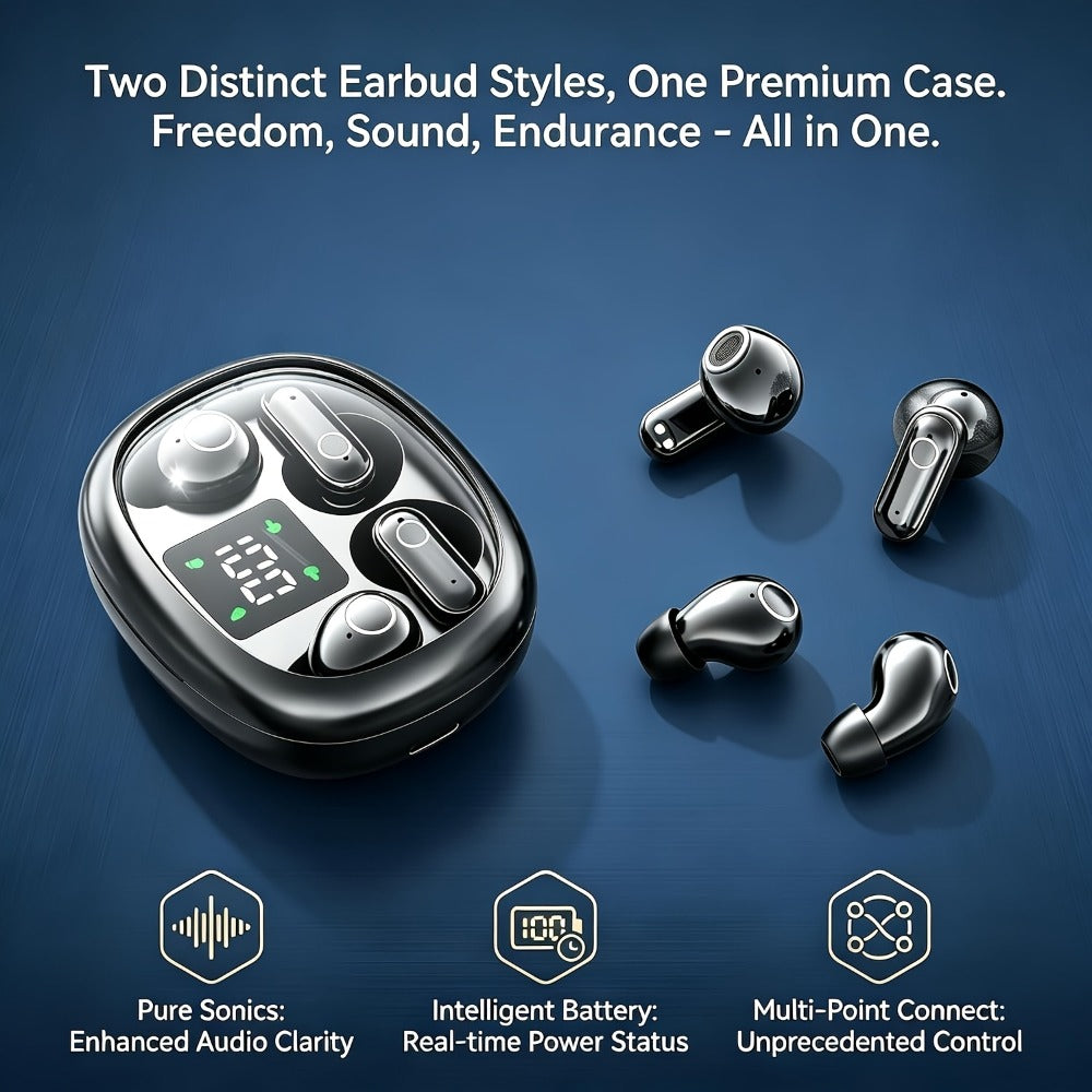 Sleep Mini Earbuds 2 Pairs Wireless Bluetooth In-Ear Headphones Long Battery Life HD Calling 3 Colors Sport Use Single Compartment Case All Seasons