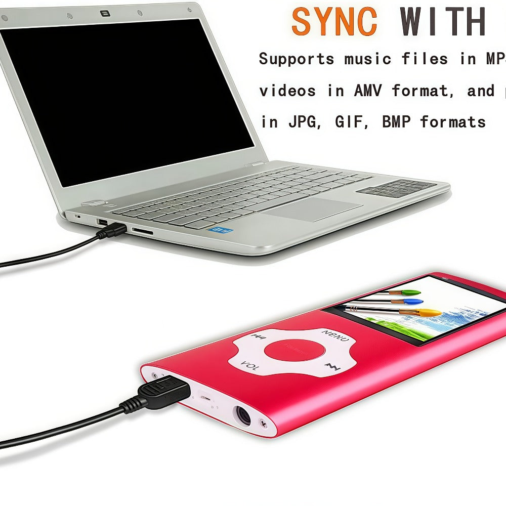 MP3 Player with 64GB Expandable Storage, 8-Hour Battery, Lossless FLAC HiFi Audio, Voice Recorder, E-Book Reader, Photo & Video Viewer, Aluminum Alloy Body, No Bluetooth, Wired Earphone Included