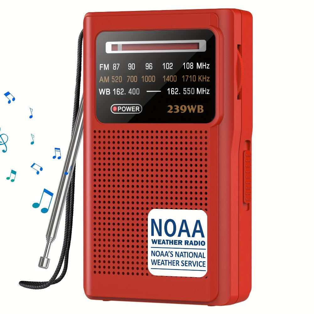 NOAA Weather Radio AM FM Battery Operated – 2 AA Transistor Radio Best Reception, Stereo Earphone Jack, USB Charging, Portable Emergency Radio for Hurricane, Winter Storm, Running, Walking & Home
