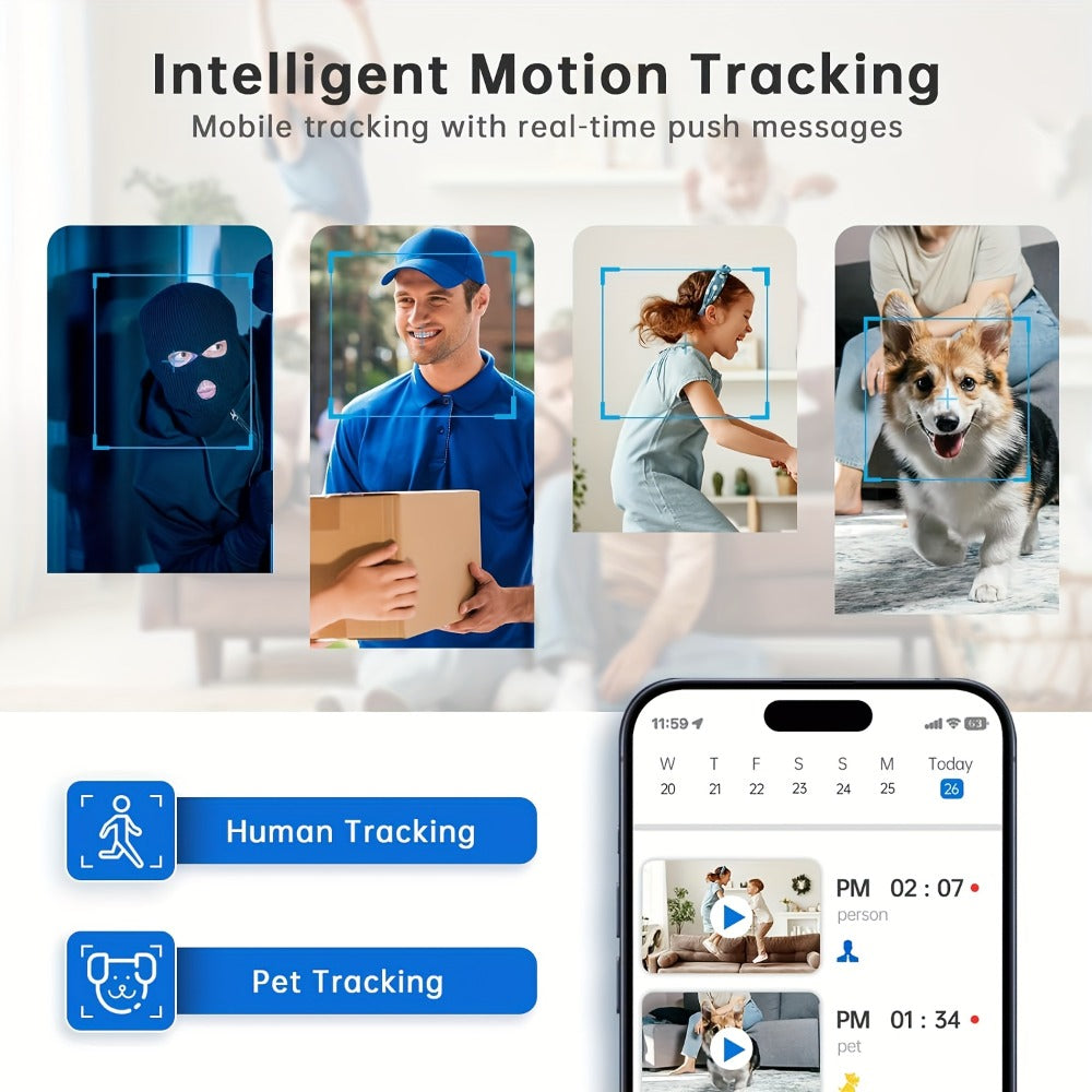 4MP Indoor Security Camera 360° Rotatable with Human Tracking, Motion Detection, Dual-Channel WiFi 2.4G & 5G, Color Night Vision, Two-Way Audio & App Control – Home Surveillance Camera