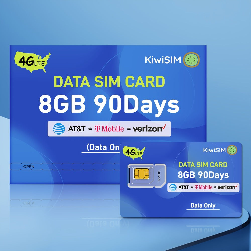 Prepaid Data SIM Card USA 4G LTE KIWISIM Auto-Switch AT&T & T-Mobile – No Contract No Monthly Fee, 6GB 8GB 24GB Plans for Security Cameras GPS Trackers Mobile Hotspots IoT Tablets Smartwatches