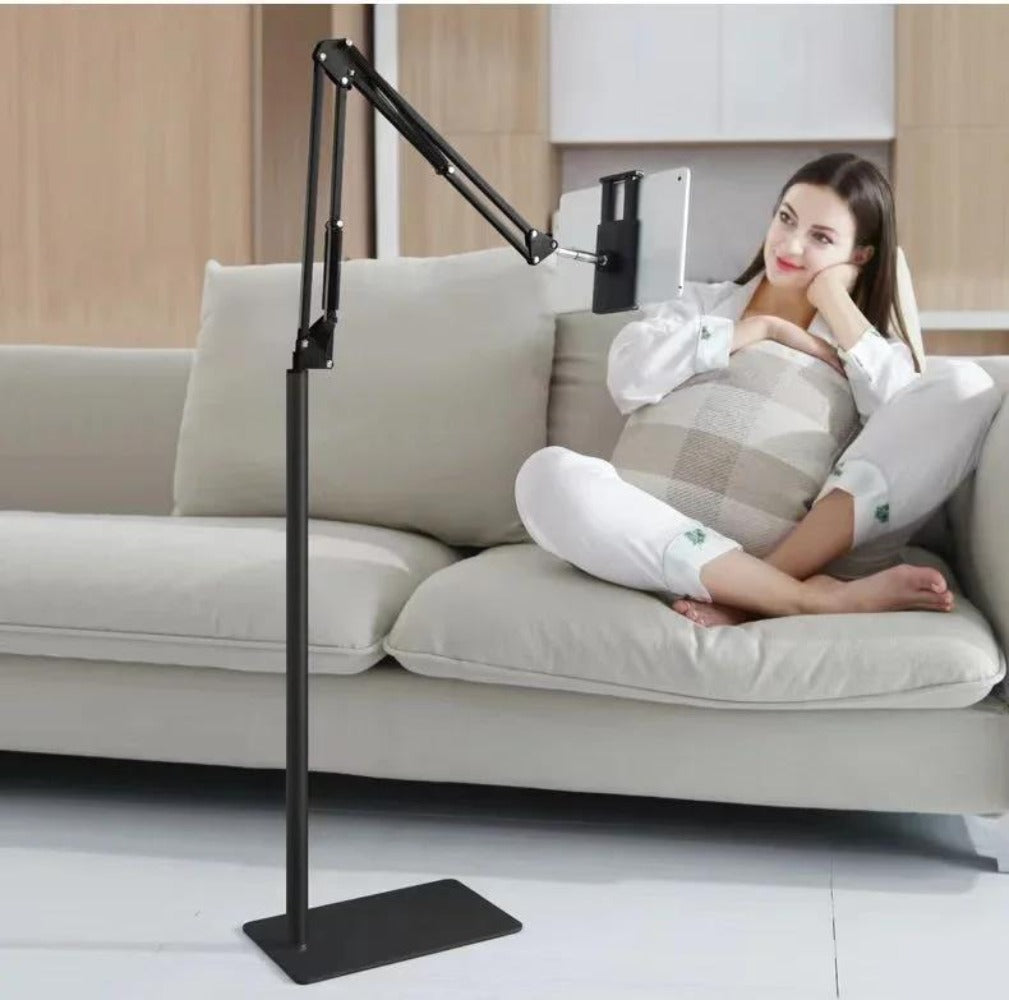 Floor Stand Phone Tablet Holder 68.9 Inch Flexible Gooseneck Lazy Bracket with 360° Rotating Head Foldable Adjustable Arm for Bed Sofa Desk Live Streaming Video Calls Hands Free Mount