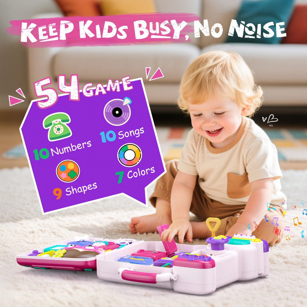Musical Busy Board Bus Toy for Toddlers 18 Months – Pink Baby Activity Board, Early Educational Motor Skills Developmental Toy for 1 2 Year Old Boys & Girls, Birthday Gift for Baby