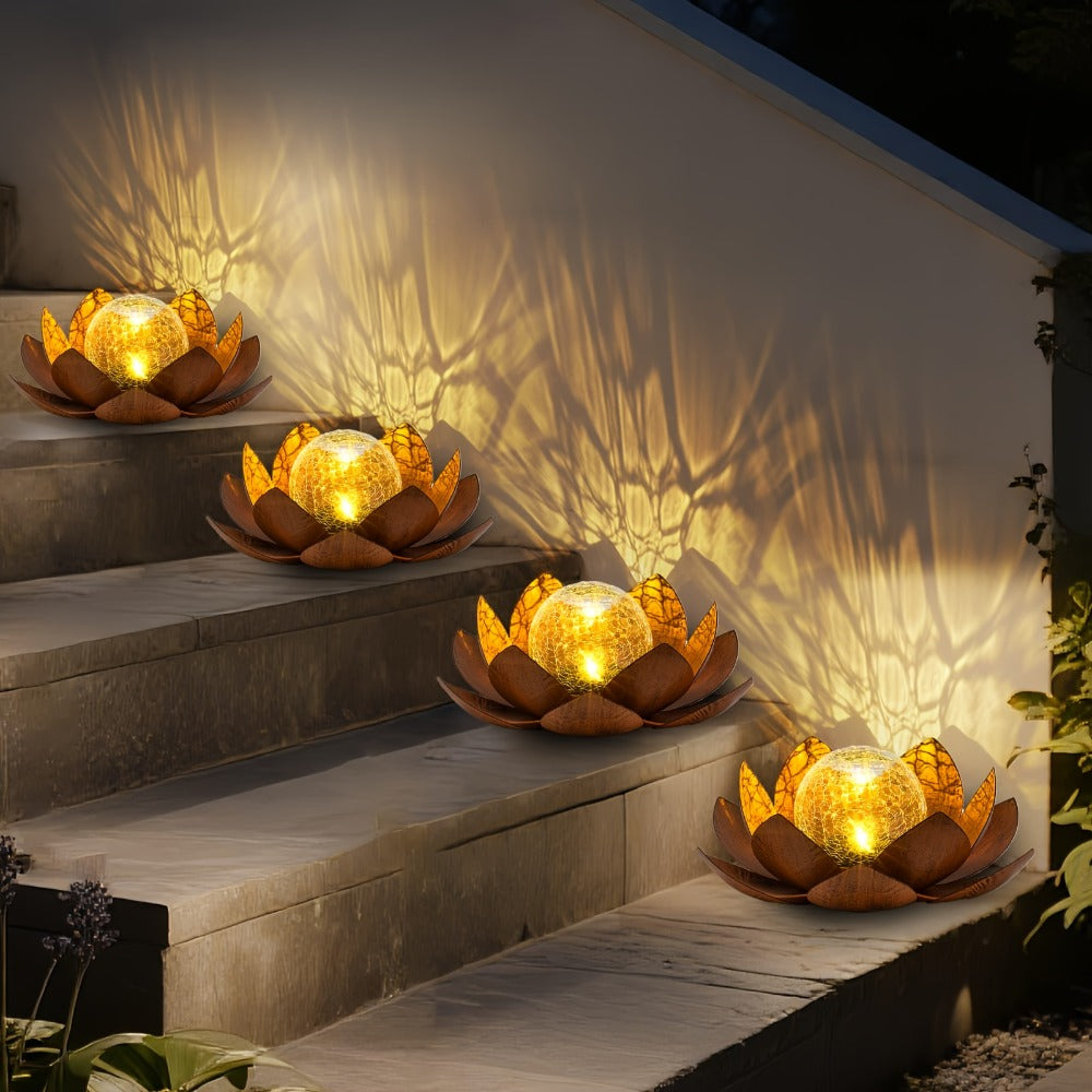 Solar Lotus Cracked Glass Ball Garden Lamp 2pcs – Waterproof Metal Cracked Ball Solar Light for Outdoor & Indoor Decoration | Garden, Balcony, Dining Table & Living Room Decor | Father’s Day Gift