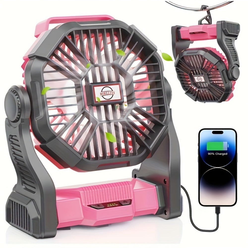 Camping Fan with LED Lantern, 3-in-1 Battery Powered Portable Fan Light for Tent Outdoor, Rechargeable Electric Fan with Timer 360° Rotation, for Camping Hiking Barbecue Travel Emergency