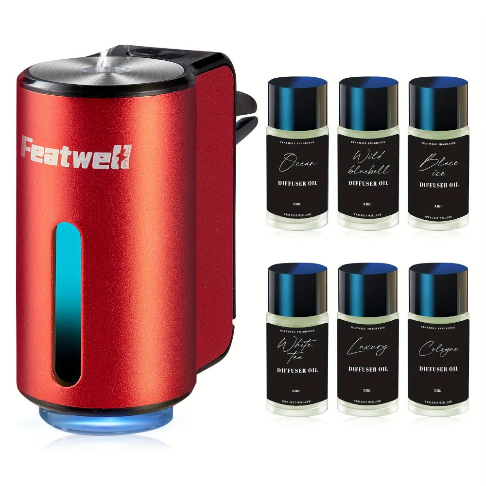Car Essential Oil Diffuser & Humidifier – 3-Level Adjustable Mist, Quiet Ultrasonic Aromatherapy, Cup Holder Fit, Portable for All Car Models | Daily Commute Road Trip Driver Gift | Red Grey