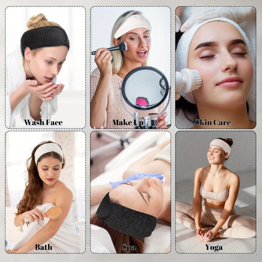 Facial Headbands for Women 9 Pack Soft Flannel Face Wash Headband Set – Adjustable Non-Slip Elastic Skincare Makeup Shower Yoga Spa Hair Band Girls Solid Color Washable Beauty Accessories