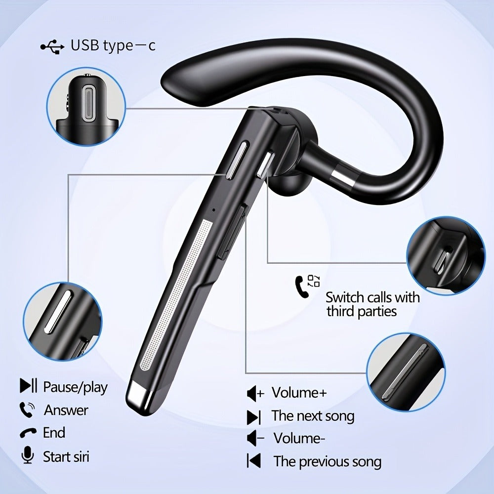 Single-Sided Wireless Earbud ENC Noise Cancelling Mic Lightweight Comfortable In-Ear Type-C Charging for Business Calls Daily Use Fitness Exercise All Smartphones