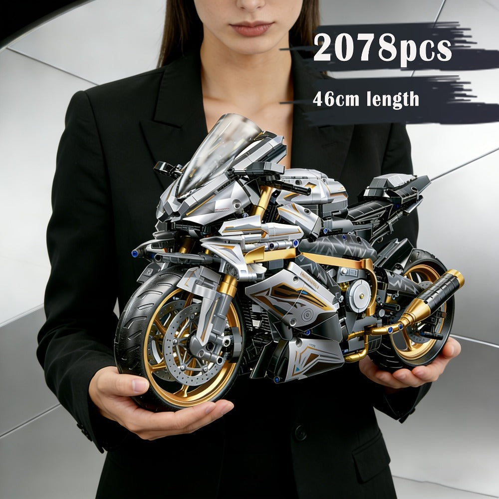 Motorcycle Building Block Model, 1:5 Scale, 2,000+ Pieces