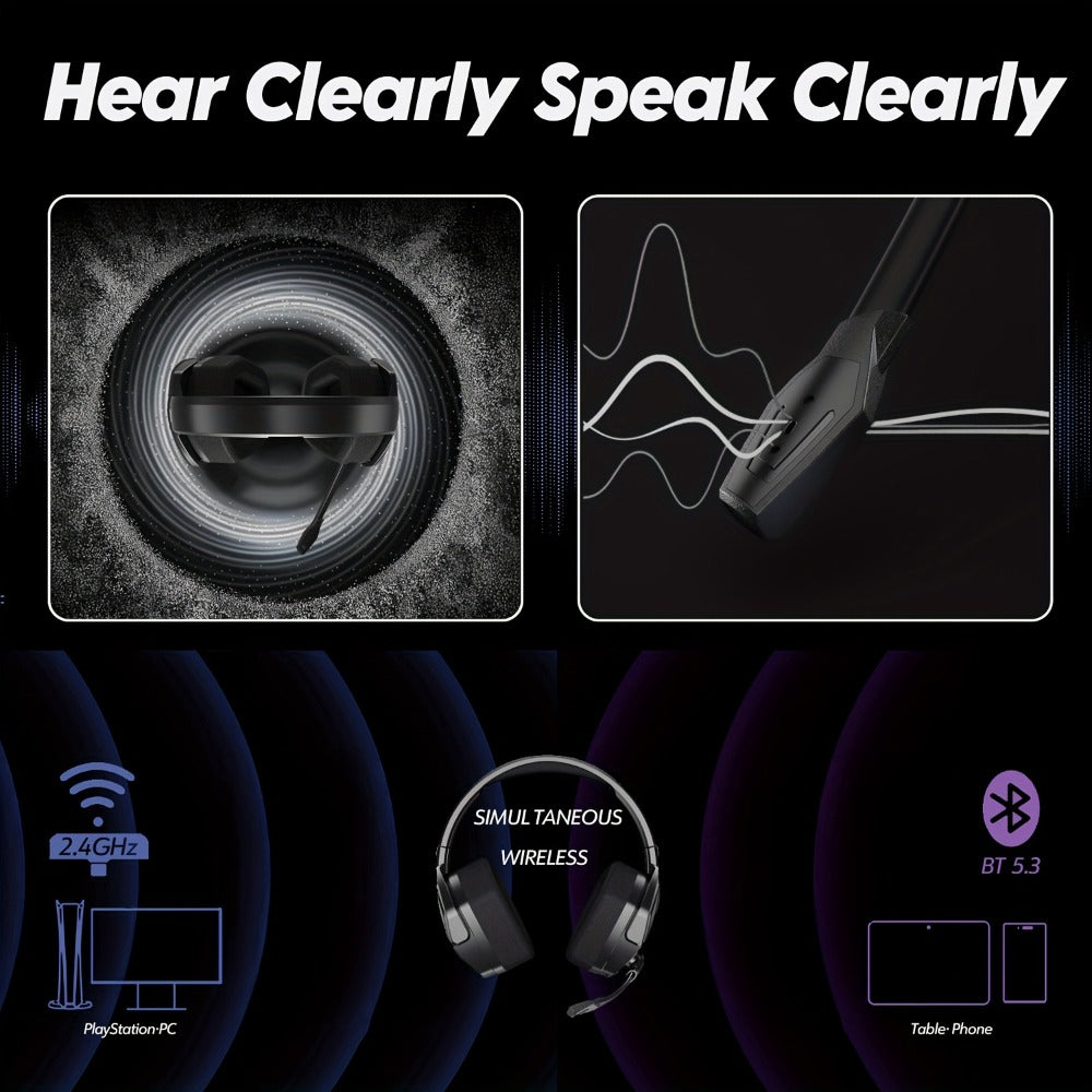 2.4GHz Wireless Gaming Earphones NUBWO G06, 7.1 Surround Sound, 23ms Ultra-Low Latency, 100H Battery, Dual Directional Mic, PC PS5 Console Mobile Compatible, Bluetooth & Wired Modes, Black
