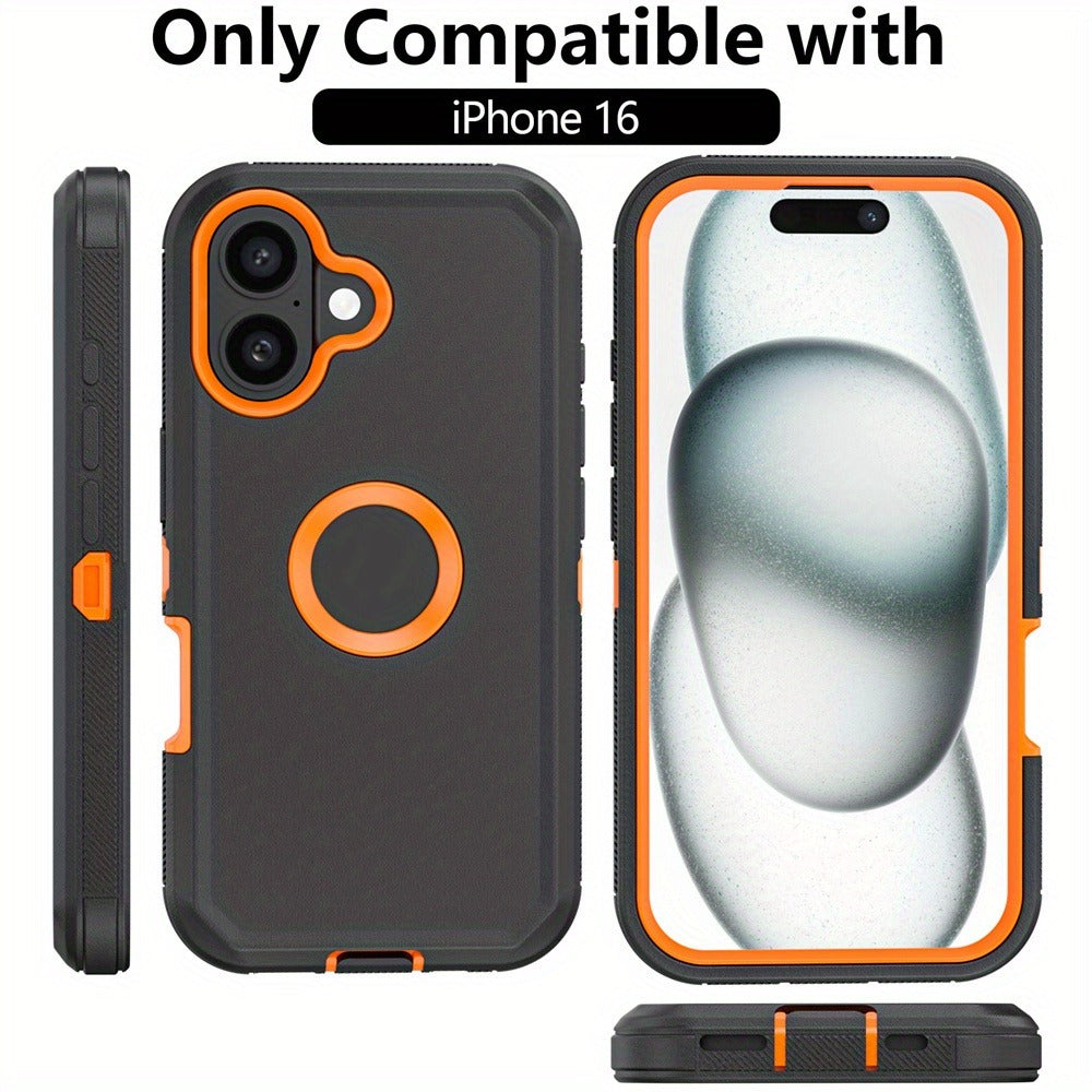 Rugged iPhone 16 Pro Max Case Hybrid Armor Dual Layer TPU PC Shockproof Drop Protection – Heavy Duty Wireless Charging Compatible Cover for iPhone 16 Pro 16 Plus 16 – Black Orange Blue Purple Green