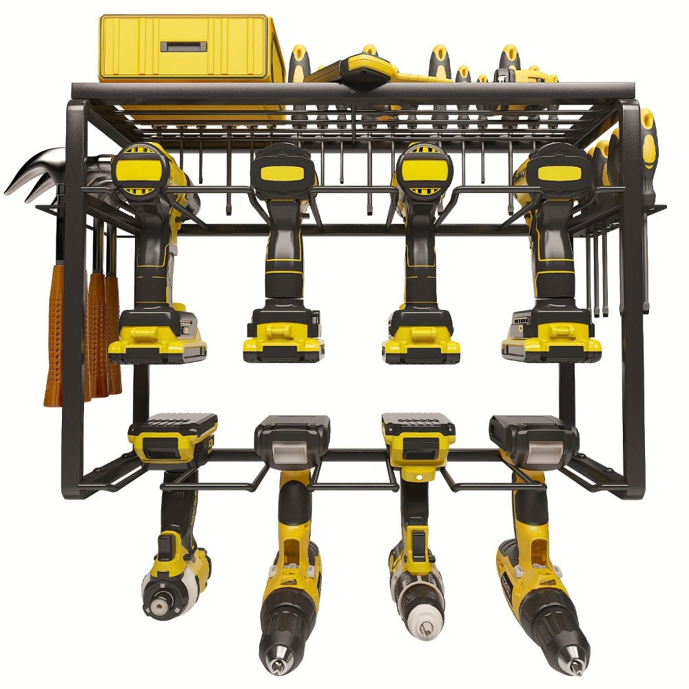 Wall Mounted Power Tool Organizer Rack – Heavy Duty Metal Drill Holder with 2/3/4 Layer Floating Shelf | Garage Tool Storage for Cordless Drills, Screwdrivers & Power Tools | No Electricity Needed
