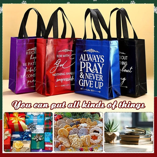 Christian Gift Bags with Bible Verses and Handles, Mixed-Color 48-Pack