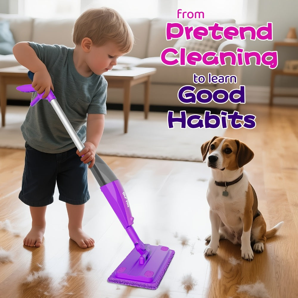 Kids Spray Mop Toy with Water Sprayer for Pretend Floor-Cleaning Play