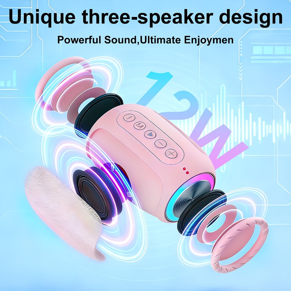 Pink Portable Wireless Bluetooth Speaker with Colored LED Lights - Foubeak Dual Speaker Stereo Sound, Rechargeable, Perfect Gift for Girls Women Christmas Birthday Valentine