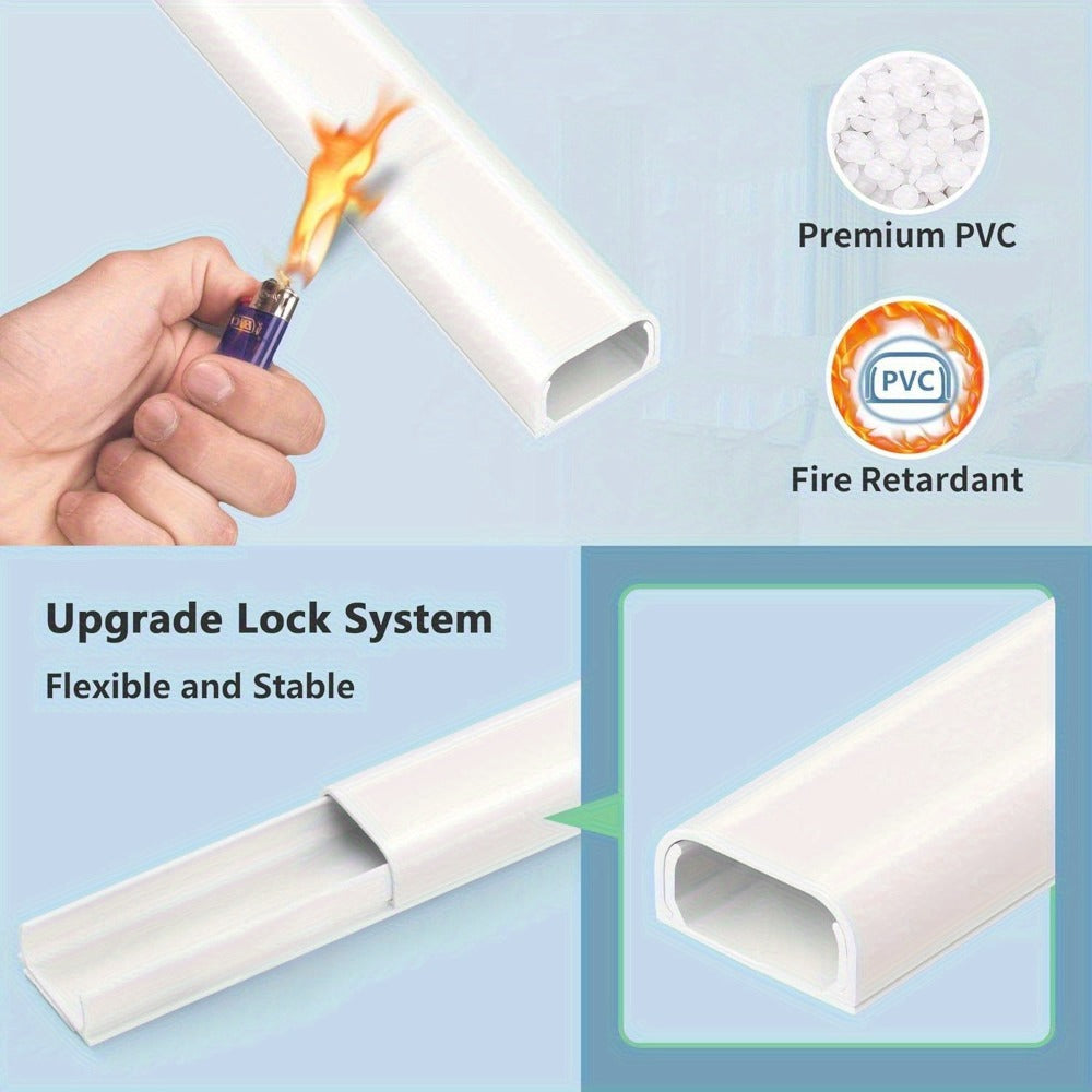 Cable Raceway Cord Hider for Wall Paintable White Self-Adhesive No-Drill – Wire Hiding Channel 0.95"W x 0.55"H for TV Home Office Desk Baseboard, Snap-On Cover, 6-Piece or 94"/157" Sets