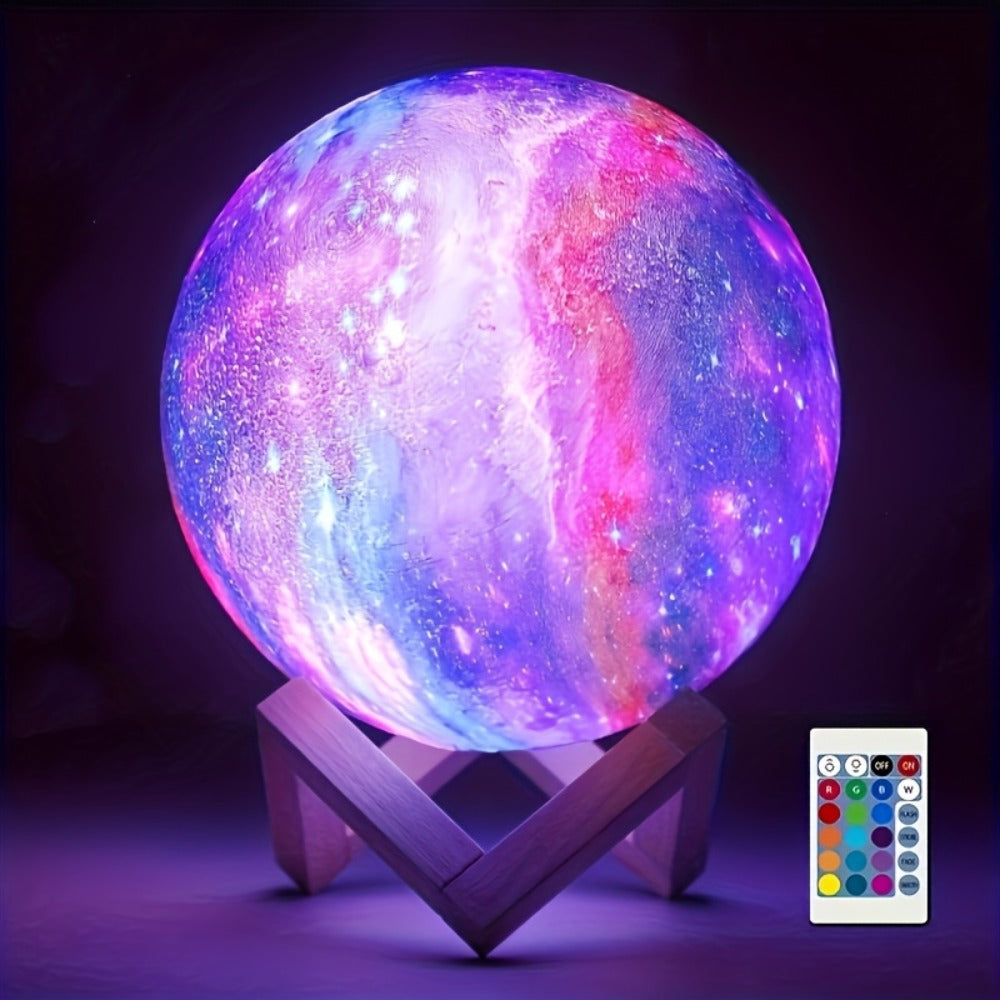 3D Moon Lamp 16 Colors LED Night Light with Remote Control USB Powered Solid Wood Stand 16 Inch Colorful Ball Galaxy Lamp for Bedroom Home Decor Unique Birthday Gift Kids Adults