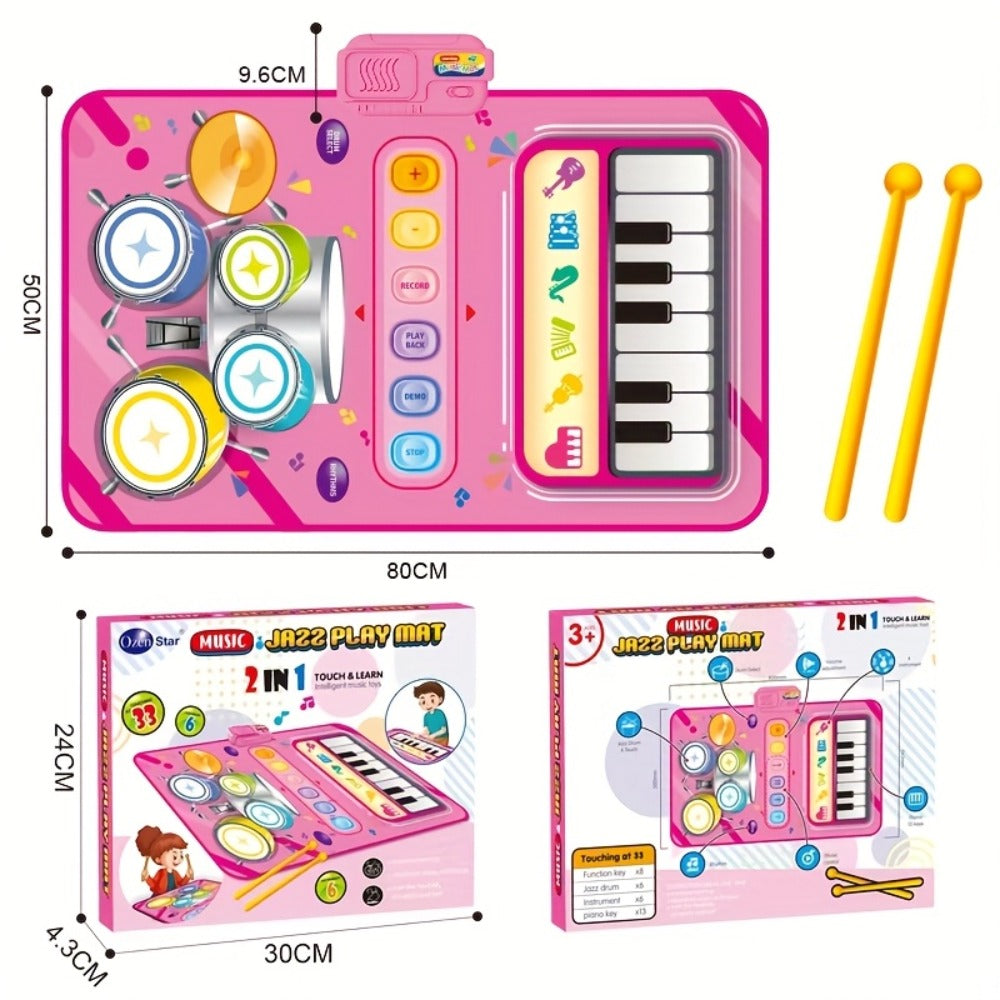 Kids Electronic Drum Music Mat, Multifunctional Musical Toy for Skill Development & Family Bonding, Dance Drum Pad for Boys & Girls, Birthday Christmas Holiday Gift for Children Ages 3+