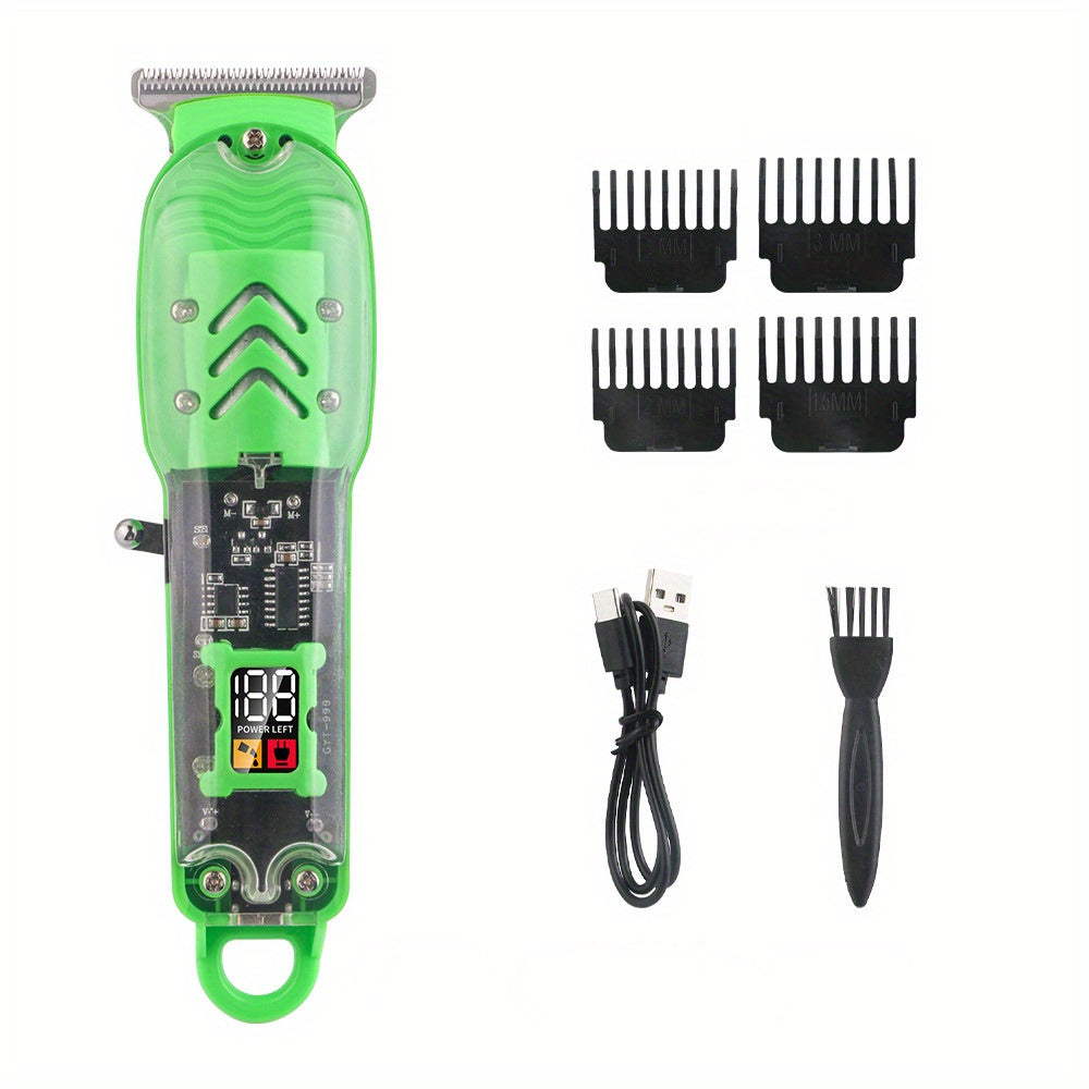 Rechargeable Electric Hair Clipper with LED Display & Transparent Shell — Professional Cordless Trimmer for Men & Women, Portable Home & Salon Haircut Kit, Multiple Colors Available