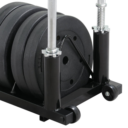 Barbell & Weight Plate Storage Rack with Wheels, 300 lb Capacity, 2 Holders and 4 Slots