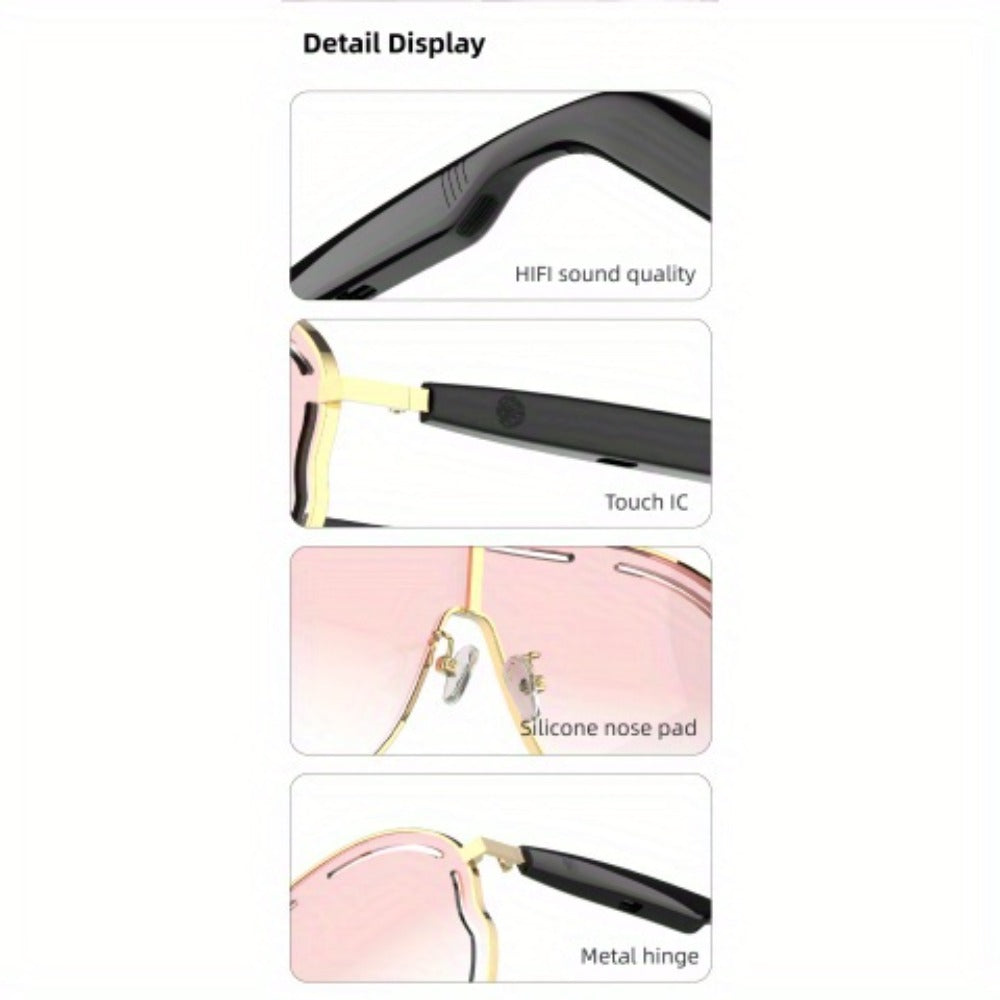 Stereo Smart Audio Glasses Touch Control Intelligent Noise Reduction Type-C Rechargeable Ultra-Long Standby Clear Calls Fashionable Wireless Eyewear for Travel Daily Use Unisex