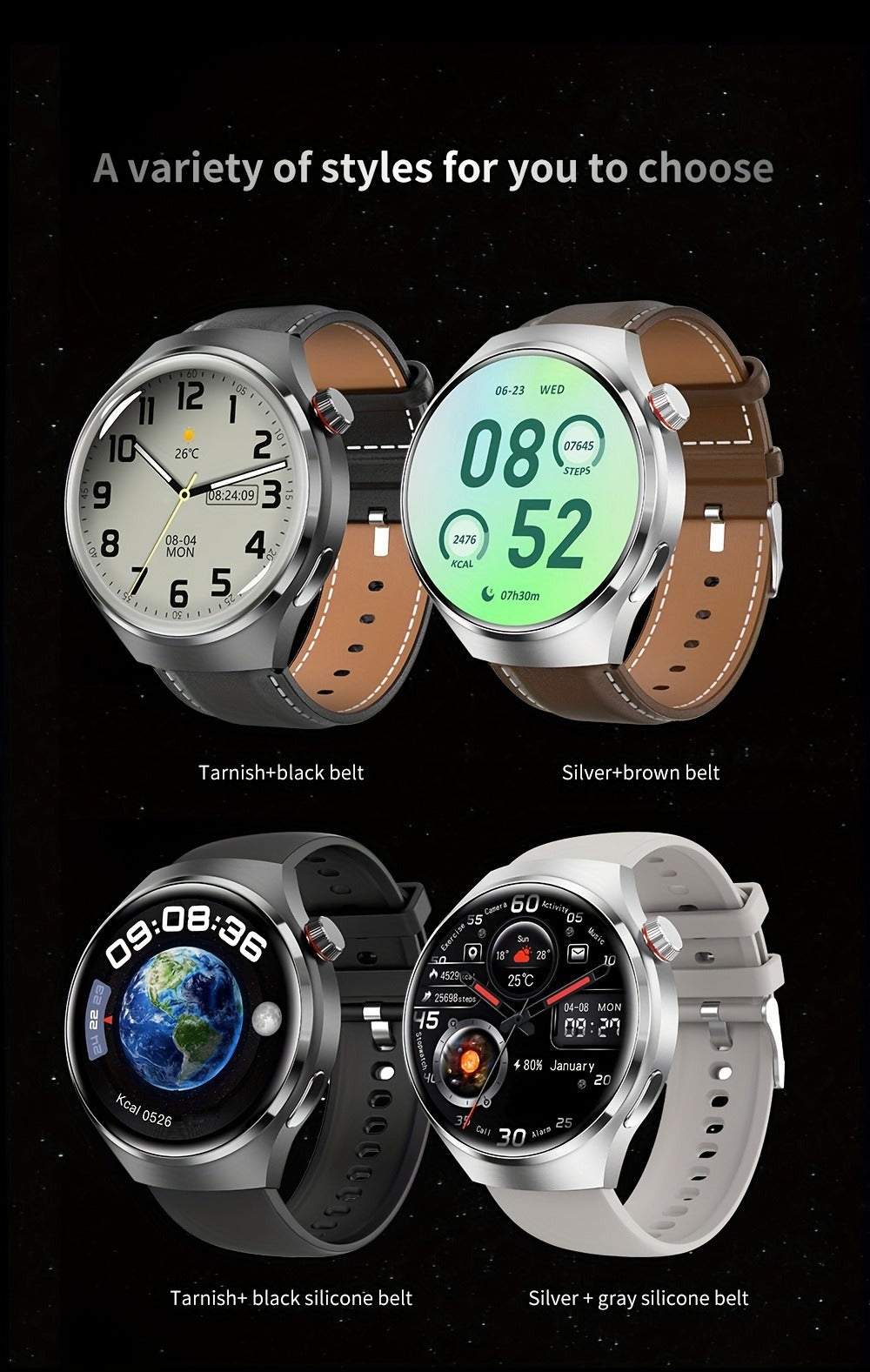GPS Smartwatch Men with NFC & Multiple Strap Styles – 360×360 HD Screen Wireless Calling GPS Motion Trajectory Sports Fitness Tracker Heart Rate Sleep Monitor Outdoor Watch Black Steel Mesh Faux Leather