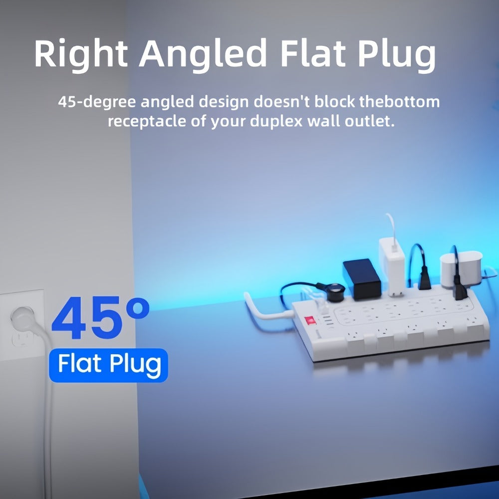 Surge Protector Extension Cord Flat Plug 2100 Joules with Control Switch Status Indicator Wall-Mountable Multi-Outlet Power Strip 28-in-1 22 AC or 8-in-1 4 AC with USB Ports Multiple Length Options for Home Office – Black