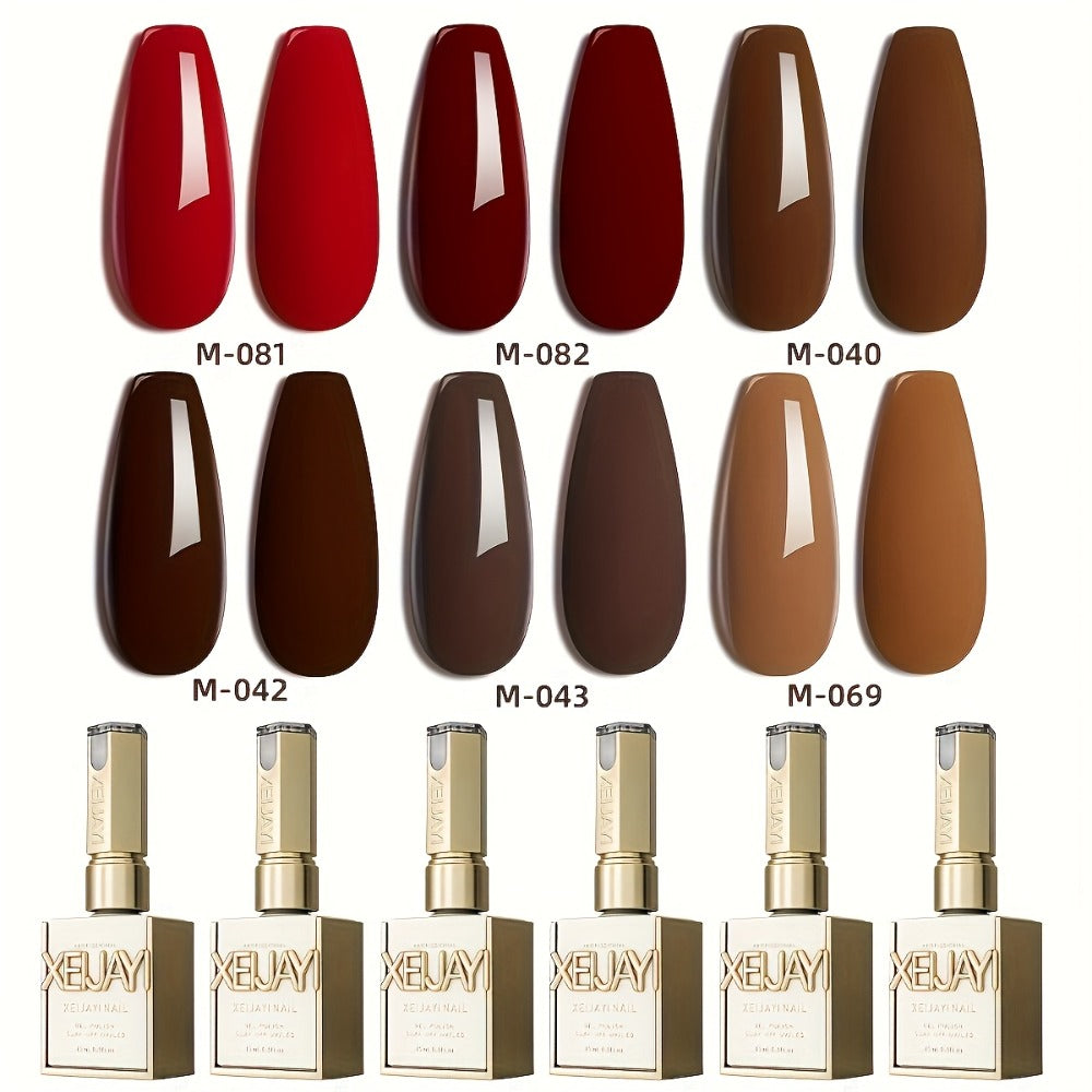 Red Glitter Gel Nail Polish Set 6 Colors — Sparkling Long-Lasting Soak Off LED UV Semi-Permanent Nail Gel | Gilded Bottle Salon Quality Nail Art Kit | Holiday Party Festive Nails Gift for Women