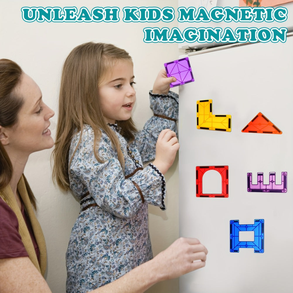 Clear Magnetic Tiles Building Set for Kids, 3D Magnet Blocks in 80, 106, 136 or 205 Pieces, Ages 3+
