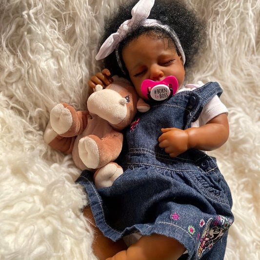 19-Inch Reborn Baby Doll with Curly Blue Hair and Sleeping Sounds