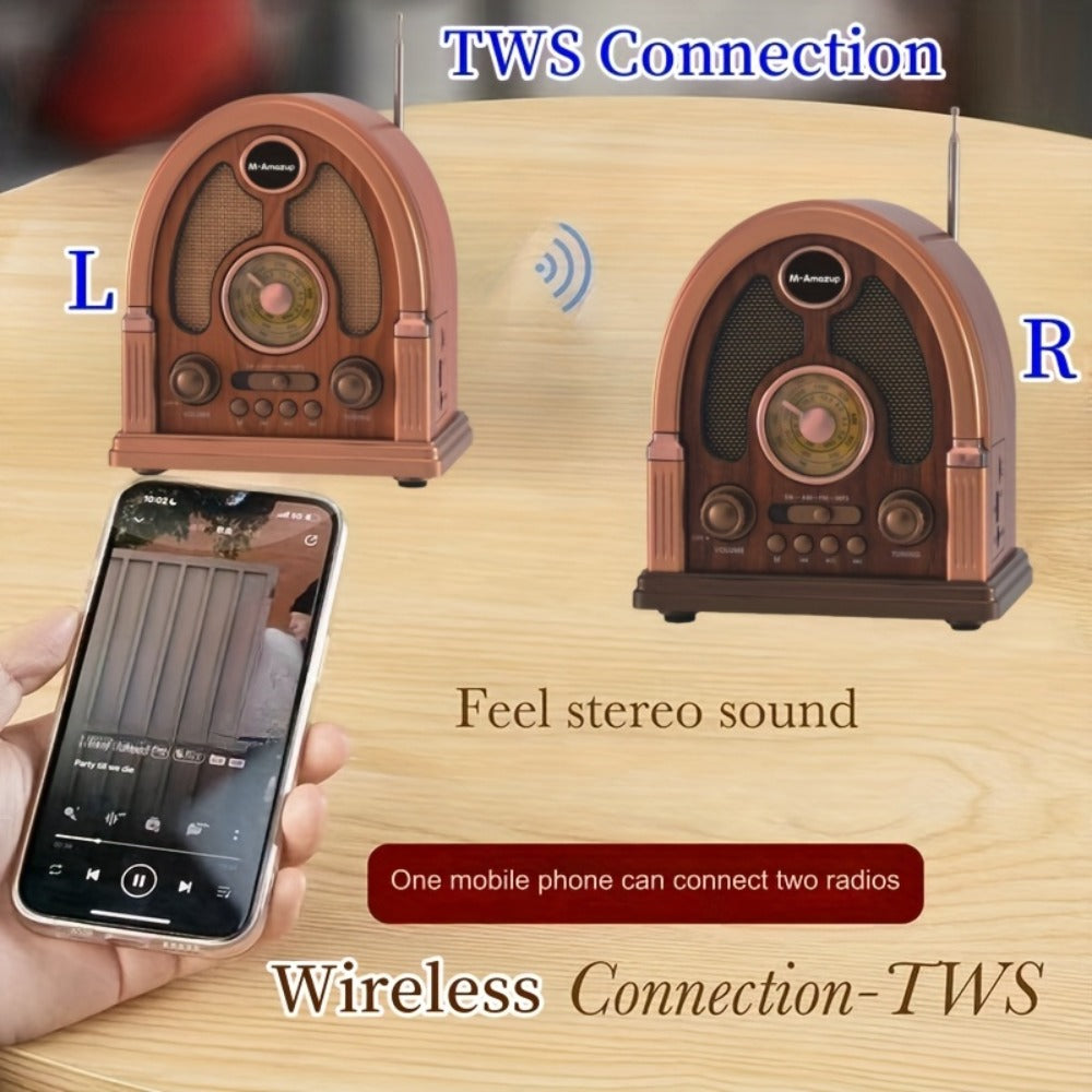Portable AM FM SW Radio Bluetooth Speaker, Multi-Function Wireless Speaker with TF Card Player, Stereo Sound, Rechargeable, for Home Outdoor Camping Travel Elderly