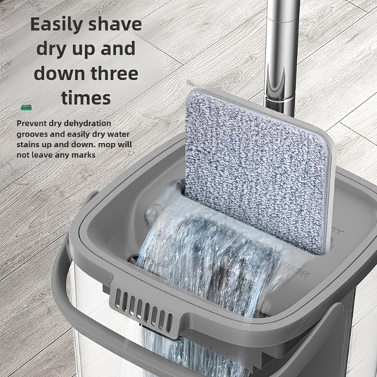 Flat Mop and Bucket Set with Hands-Free Wringer & 6 Microfiber Cloths