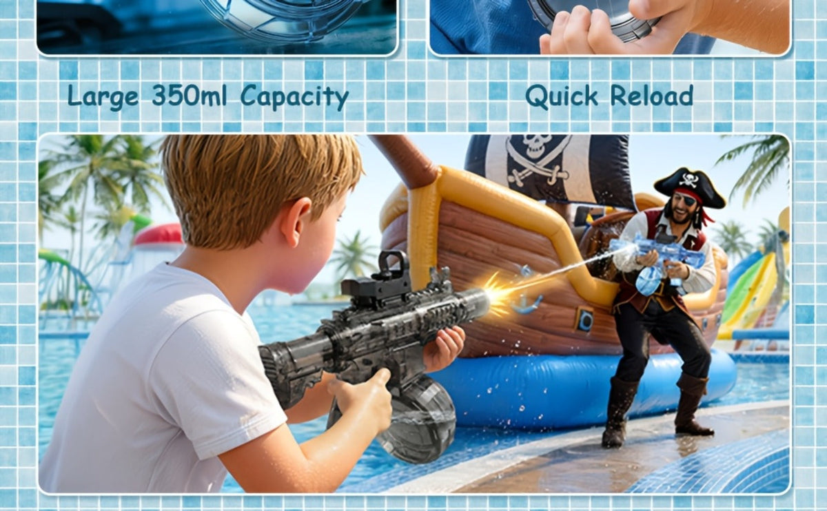 Kids Sound & Light Electric Water Gun Ages 3-8 – Auto Squirt Blaster with Large Tank & LED Effects, Summer Outdoor Pool Beach Backyard Party Toy, Birthday Gift for Boys & Girls, 1pc or 2-Pack